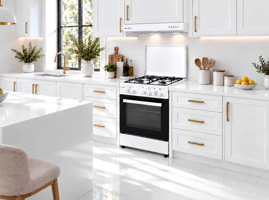 SILIFO SF6197CFMW white mixed-fuel cooker in a bright modern white kitchen